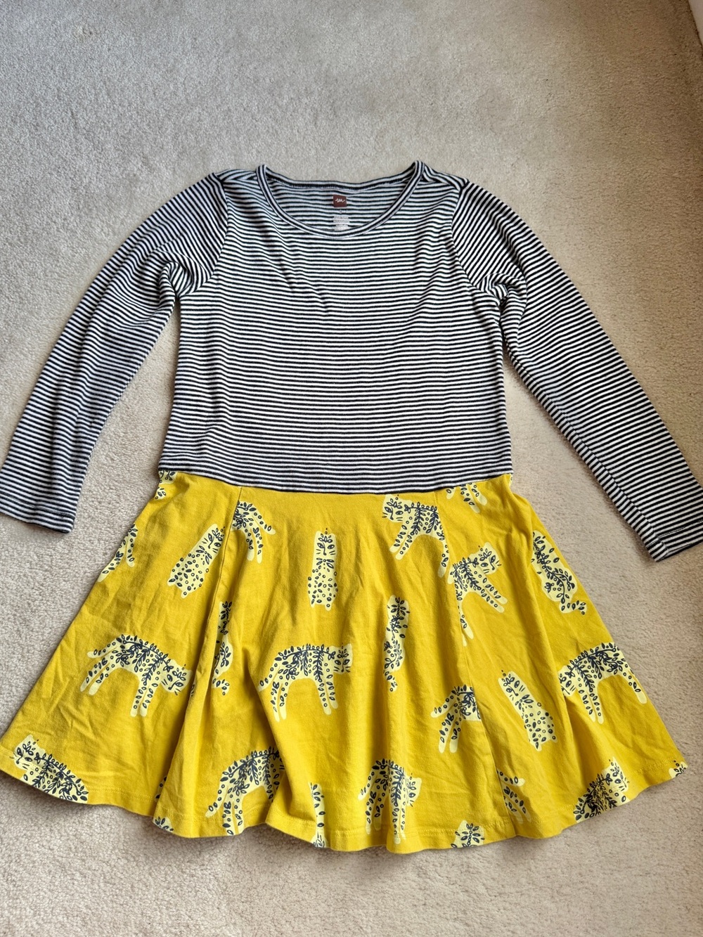 Tea Collection Namaste Nepal Striped Cats Black Yellow Twirl Dress Girls Size 8